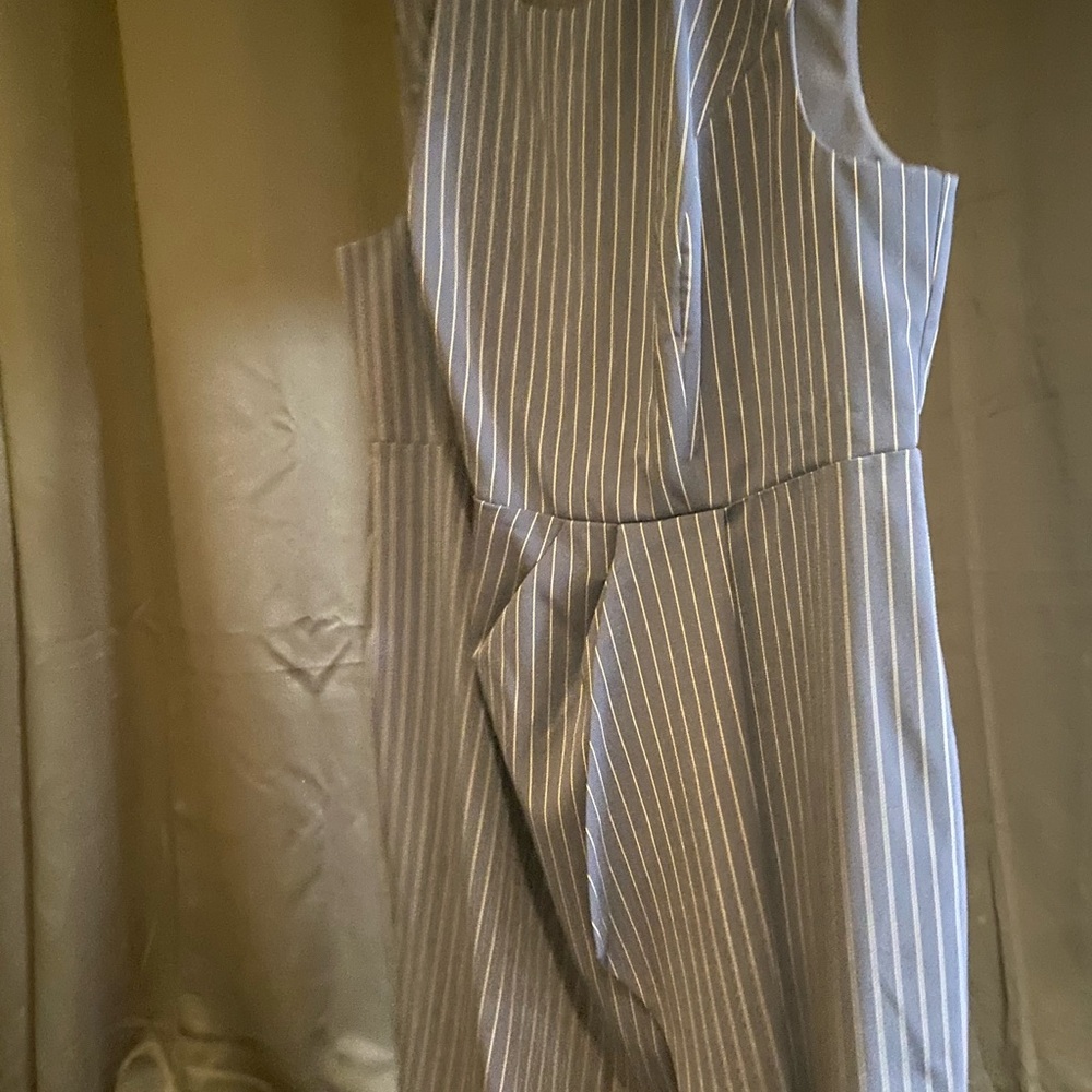 Eloquii Navy and White Pinstripe  Asymmetrical Dress